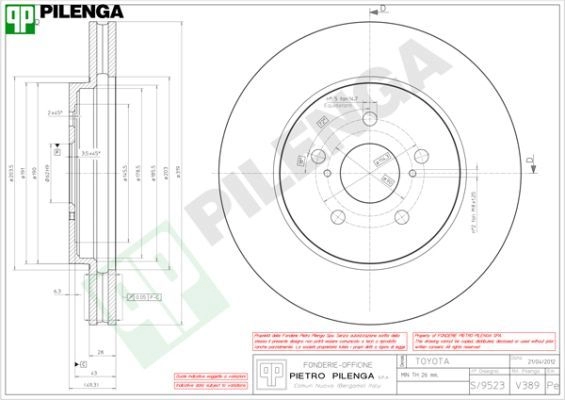 Тормозной диск PILENGA L 4GTD4M 2364185 V389 изображение 0