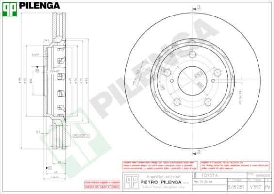 Тормозной диск PILENGA L7912 G V397 2364193 изображение 0