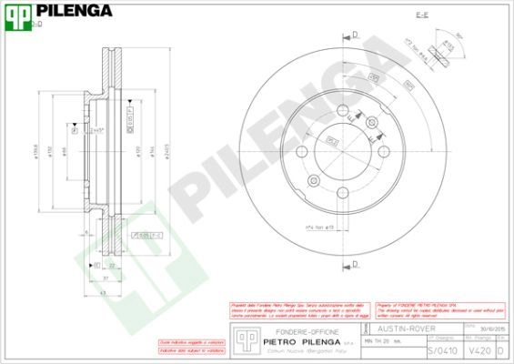 Тормозной диск PILENGA V420 WTH9 0 2364216 изображение 0