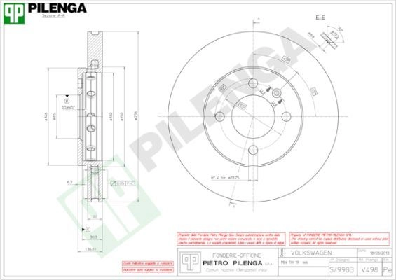 Тормозной диск PILENGA 2364278 JFU3W 4 V498 изображение 0