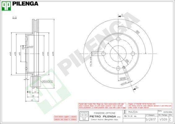 Тормозной диск PILENGA V509 3O KDJFP 2364286