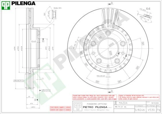 Тормозной диск PILENGA 2364306 V530 KK Q9P