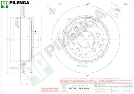 Тормозной диск PILENGA 2364307 V531 71YFG Z изображение 0
