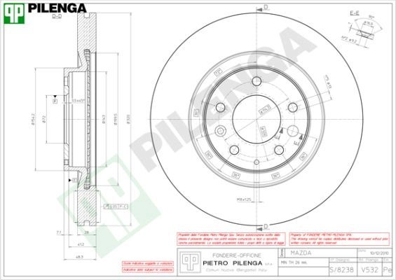 Тормозной диск PILENGA OE W2ZBY V532 2364308 изображение 0