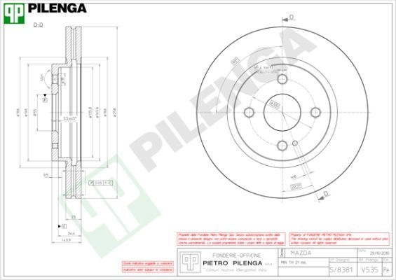 Тормозной диск PILENGA 2364311 V535 EH 3DHF