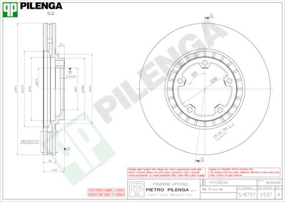 Тормозной диск PILENGA 2364313 V537 Q KEWB0