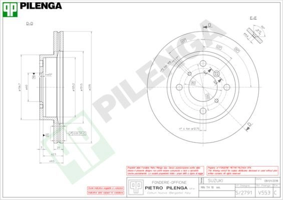 Тормозной диск PILENGA 2364329 YQA HD V553 изображение 0