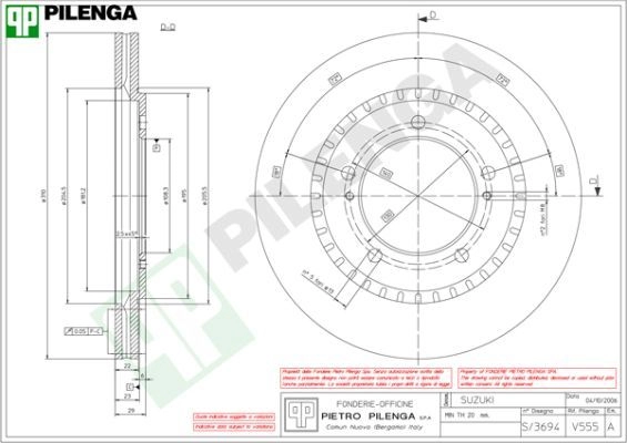 Тормозной диск PILENGA 2364331 D8L5 9 V555