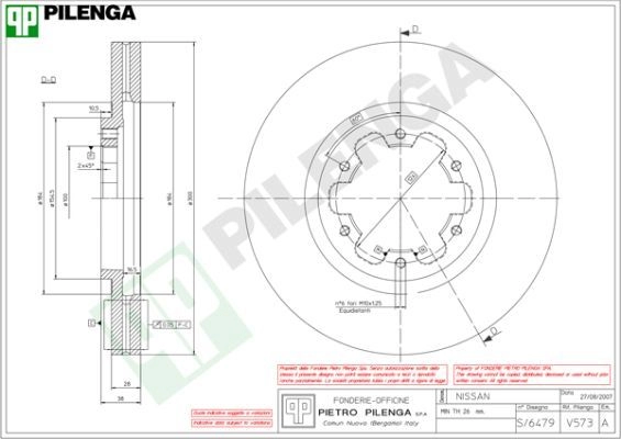 Тормозной диск PILENGA 2364348 CJ5W MMK V573 изображение 0