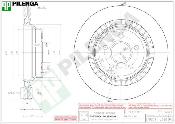 Тормозной диск PILENGA R G1S0 V588 2364363