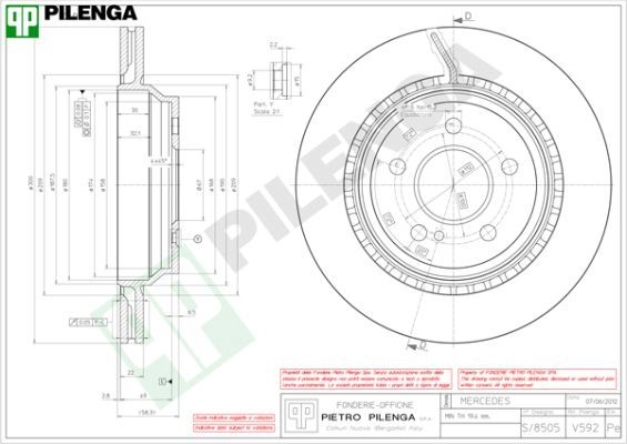 Тормозной диск PILENGA V592 2364367 EQ3C7 O изображение 0