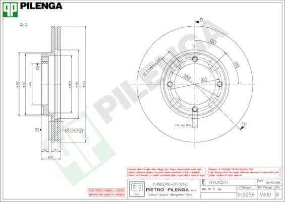 Тормозной диск PILENGA U6C 8J2 2364385 V610 изображение 0