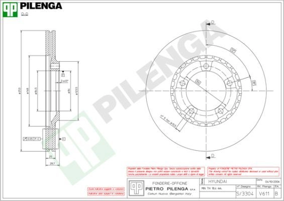 Тормозной диск PILENGA V611 1G RFN 2364386 изображение 0