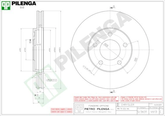 Тормозной диск PILENGA V613 JJEF S 2364388 изображение 0