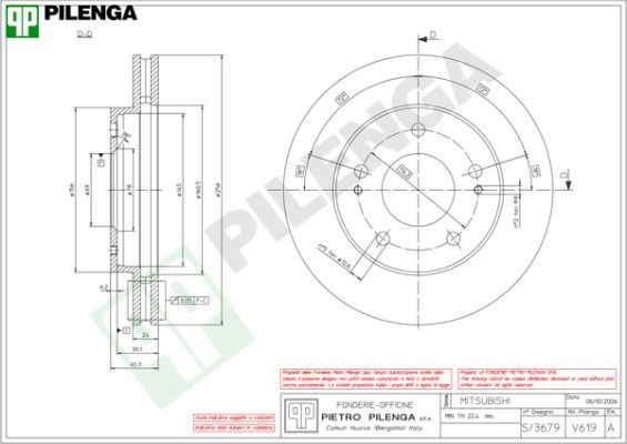 Тормозной диск PILENGA 2364393 V619 S5J4KG T изображение 0