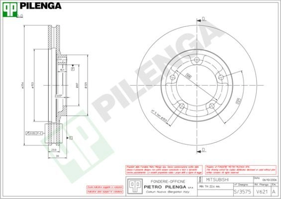 Тормозной диск PILENGA U YDHBK V621 2364395