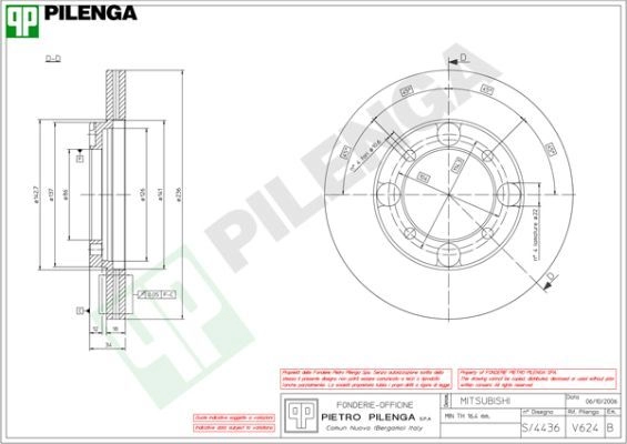 Тормозной диск PILENGA 2364398 V624 4XLC6 O изображение 0