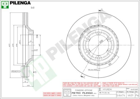 Тормозной диск PILENGA V631 OP XHR 2364405