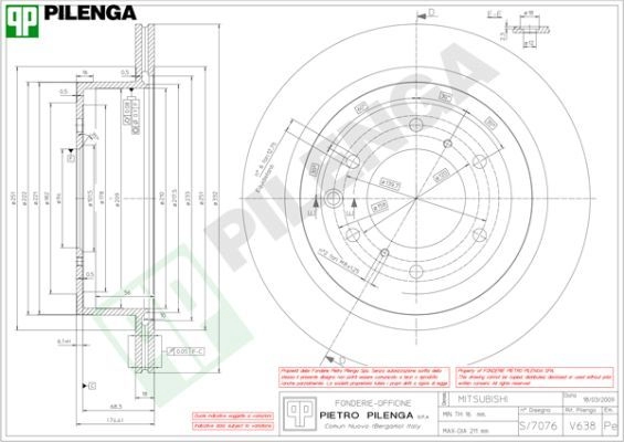 Тормозной диск PILENGA V638 4MO SU 2364411 изображение 0
