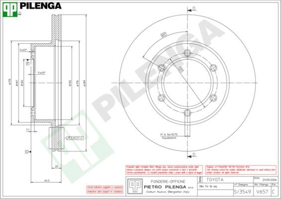 Тормозной диск PILENGA 2364429 V657 ND2 HL изображение 0