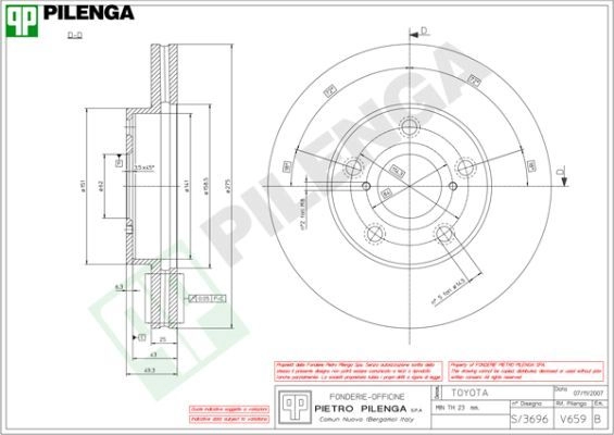Тормозной диск PILENGA V659 UA CGLA 2364431 изображение 0