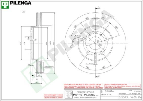 Тормозной диск PILENGA NQ JE5 V680 2364451 изображение 0