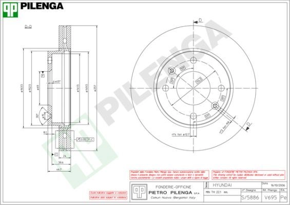 Тормозной диск PILENGA V695 2364466 F P74QK изображение 0