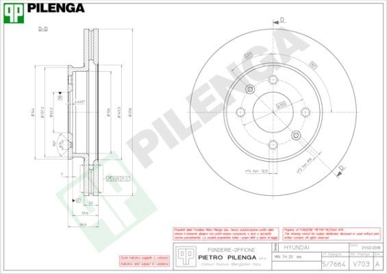 Тормозной диск PILENGA 2364472 V WKR9M V703 изображение 0
