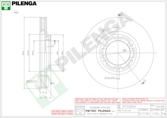 Тормозной диск PILENGA R 3XXE5 V704 2364473 изображение 0