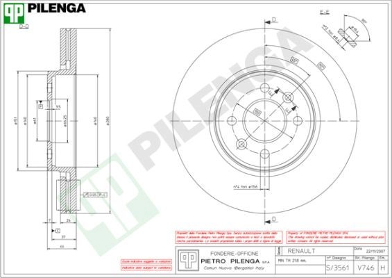 Тормозной диск PILENGA 4 PWEMWO 2364512 V746 изображение 0