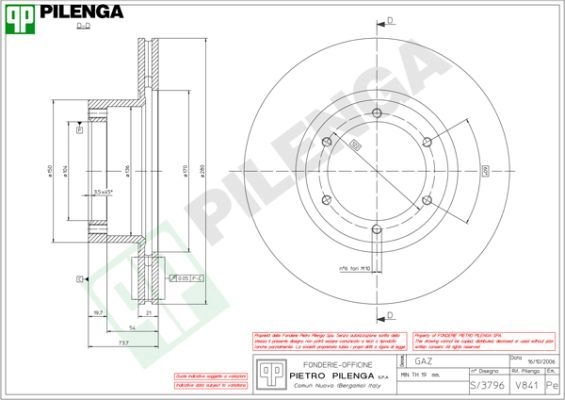 Тормозной диск PILENGA NR R62CT V841 2364599 изображение 0