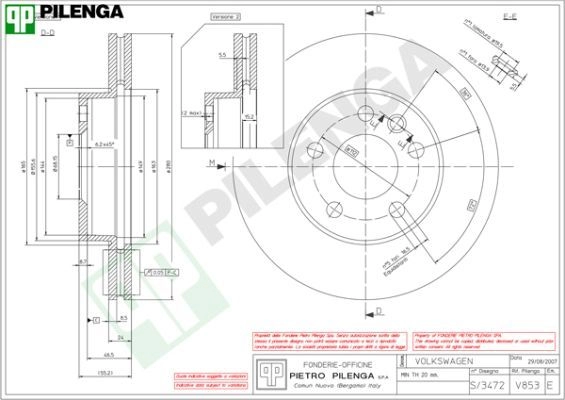 Тормозной диск PILENGA Q 91Y9 V853 2364611 изображение 0