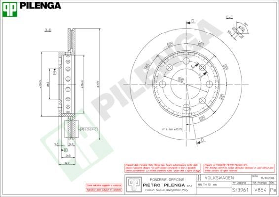 Тормозной диск PILENGA GS8 8RW V854 2364612 изображение 0