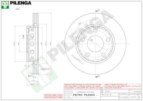 Тормозной диск PILENGA V870 2364629 N 6XCZHH изображение 0