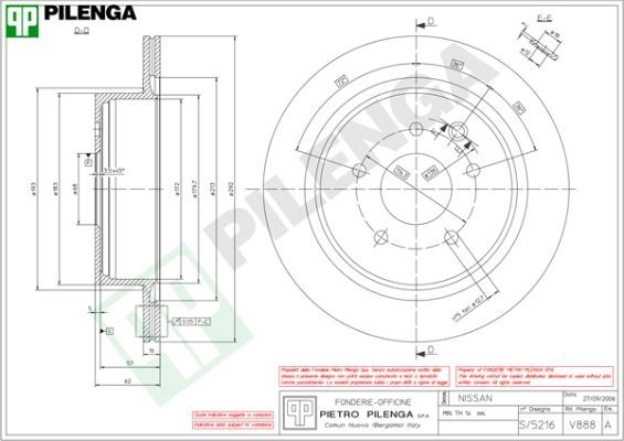 Тормозной диск PILENGA R 7L29X 2364647 V888 изображение 0