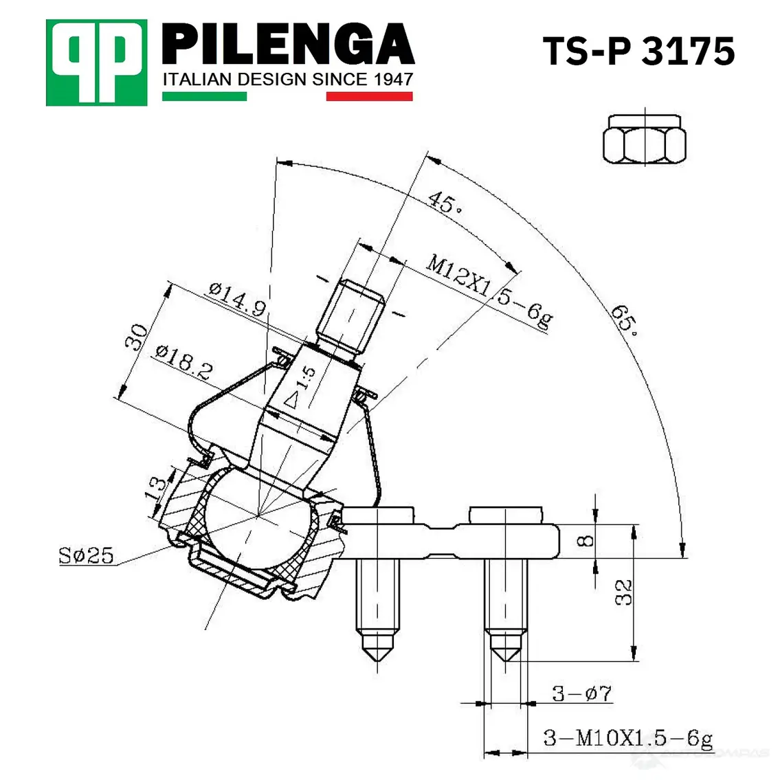 Опора шаровая рычага подвески, правая PILENGA RF6 J6I 1440664997 TSP3175