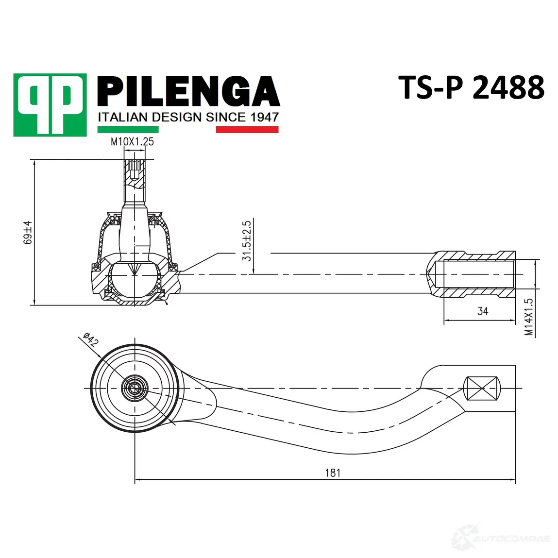 Наконечник тяги рулевой, правый PILENGA 1440665021 9 6KCZN TSP2488