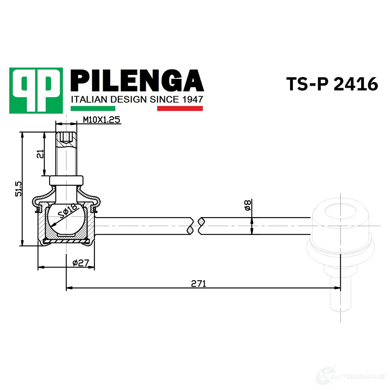 Стойка стабилизатора переднего, левая PILENGA LNBKZ0 Q TSP2416 1440665061