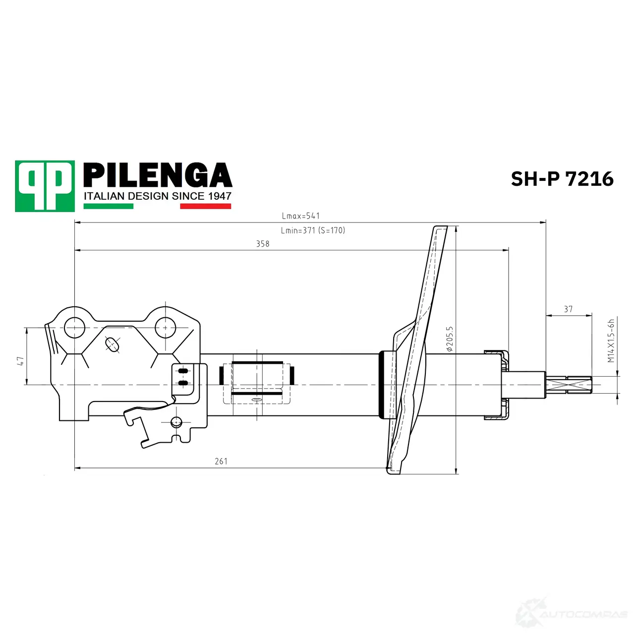 Амортизатор передний левый, газовый PILENGA SHP7216 DYW1 E 1440665372