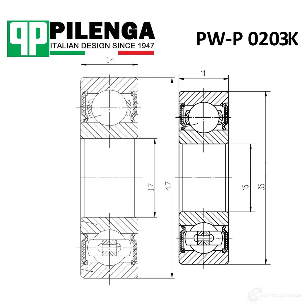 Комплект подшипников генератора PW-P 0202+PW-P 0303 PILENGA 1440665778 PWP0203K F M5TLDA изображение 0