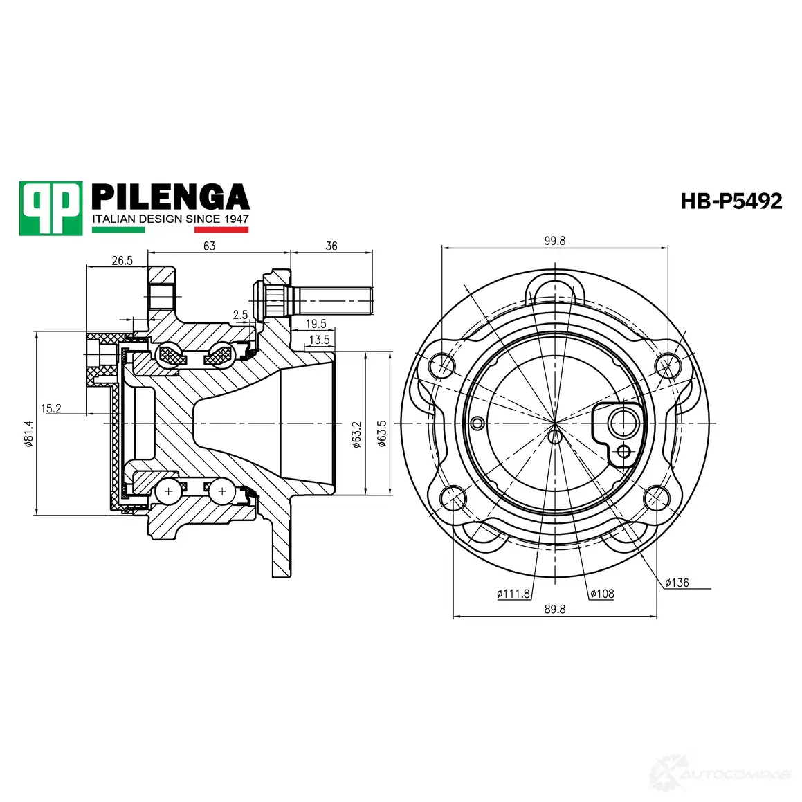 Ступица задняя без системы автоматической парковки PILENGA BD7 DK0T HBP5492 1440666106
