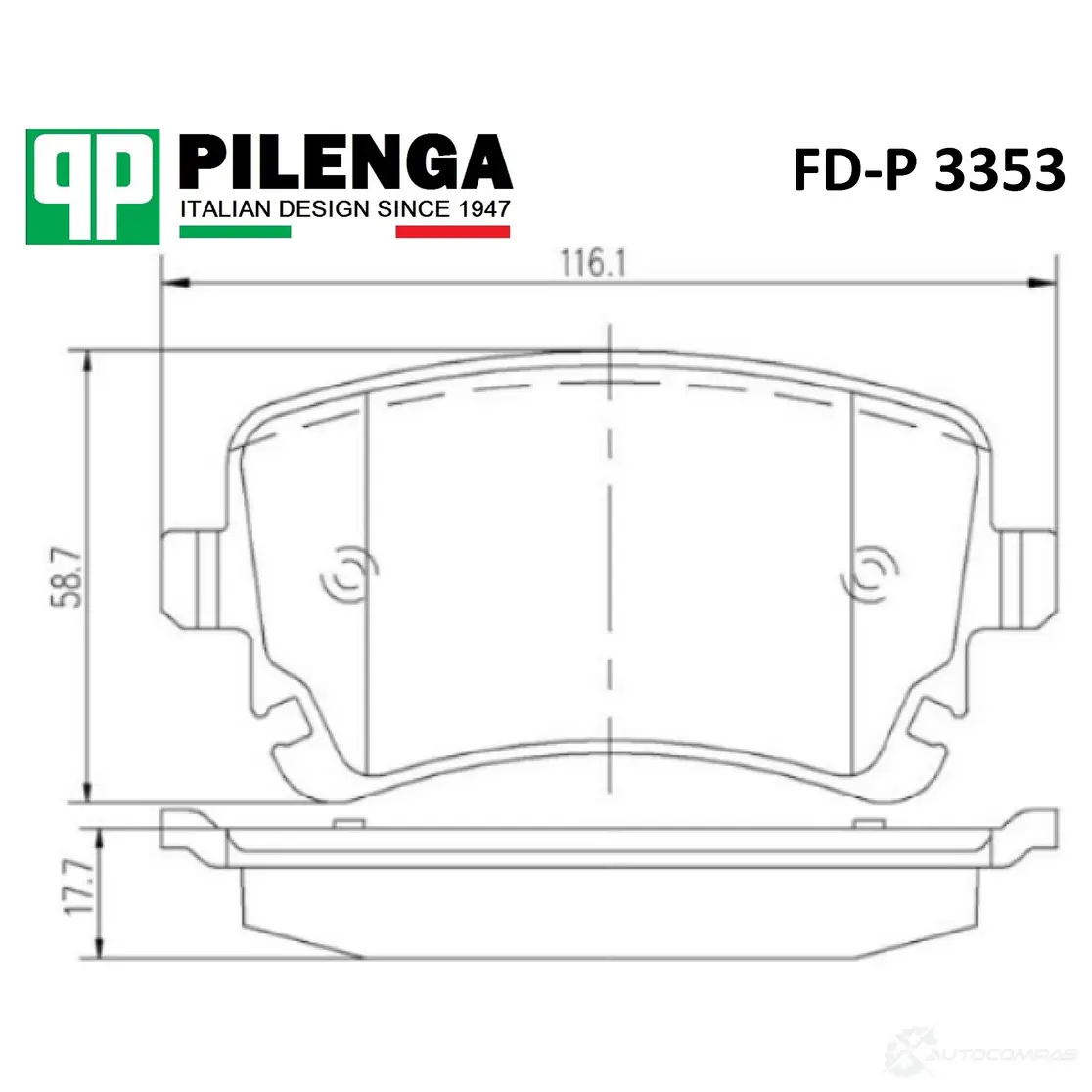 Колодки тормозные задние 116,5х59х17,7 PILENGA FDP3353 3V R2I 1440666288