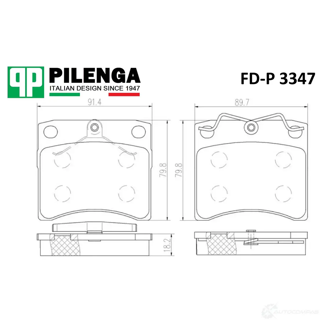 Колодки тормозные передние 91,6(91,8)х80(81,5)х18,2 PILENGA FDP3347 1440666293 Y NL1R1