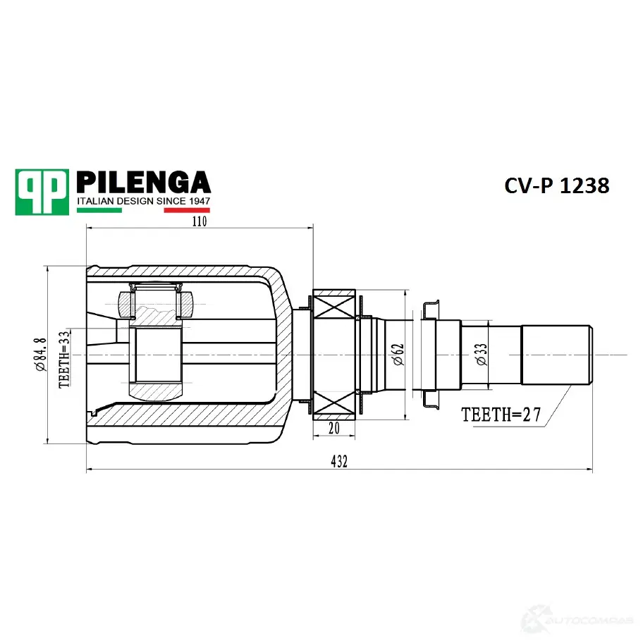 ШРУС передний внутренний правый PILENGA CVP1238 1440666935 4 RLA3