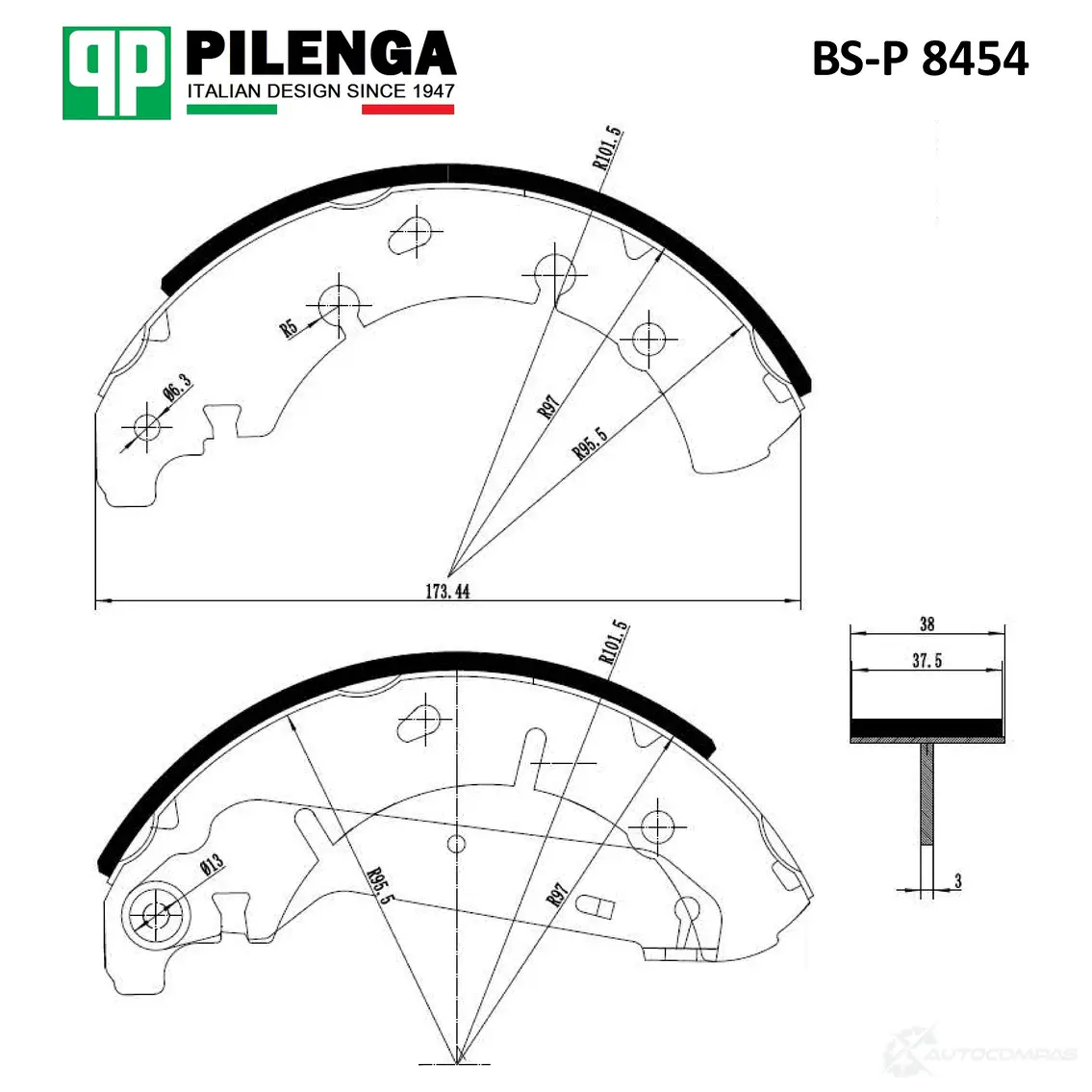 Колодки тормозные барабанные задние со скобами для ручника, FUSION PILENGA BX8X Y BSP8454 1440667133