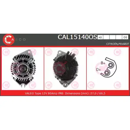 Генератор CASCO A0D0B 3256116 CAL15140OS 6W3 3VFZ изображение 0