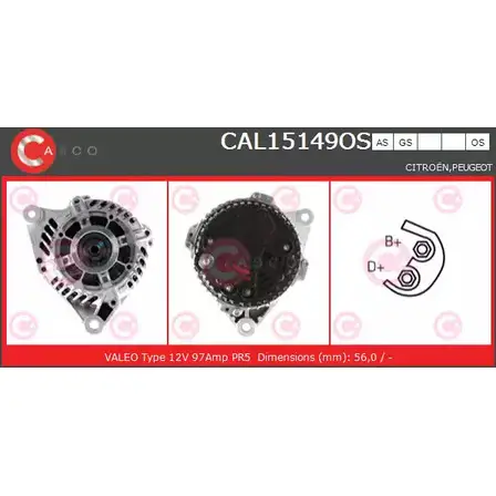 Генератор CASCO 3256133 5SY3YZ A H8TF4O CAL15149OS