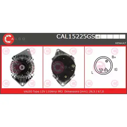 Генератор CASCO 3256271 CAL15225GS TFWFI 99 ZWN1W