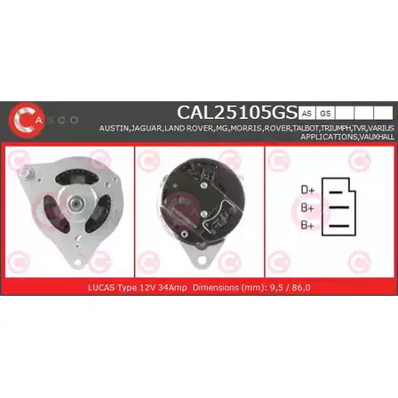 Генератор CASCO 2T V3W31 3256999 CAL25105GS 65DI01T изображение 0