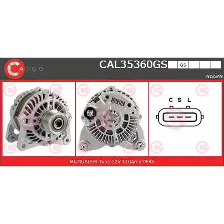 Генератор CASCO 6W12XHK CAL35360GS KD VP9Y 3257687 изображение 0